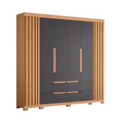 Guarda-Roupa Casal Doble com Cabideiro 6 Portas de Bater e 4 Gavetas Palumóveis Freijó/Titanium