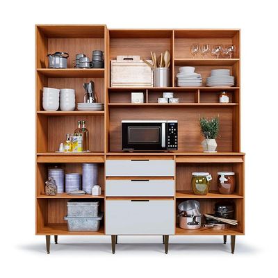 Armário de Cozinha Superiore 5 Portas 3 Gavetas Off White e Freijó