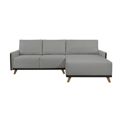Sofá 5 Lugares Geribá com Chaise Direito Linho Cinza e Preto