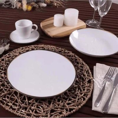 Jogo 6 Pratos Sobremesa Tramontina Canyon 21cm em Porcelana Decorada Cozinha Servir Tortas Doces
