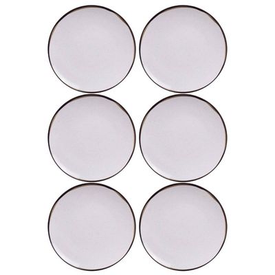 Jogo 6 Pratos Sobremesa Tramontina Canyon 21cm em Porcelana Decorada Cozinha Servir Tortas Doces