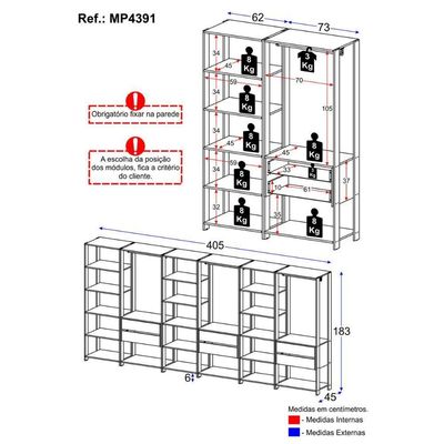 Closet Aberto Modulado Arara Organizadora Com Cabideiro 405cm Allegra Multimóveis Mp4391 Preto/madeirado
