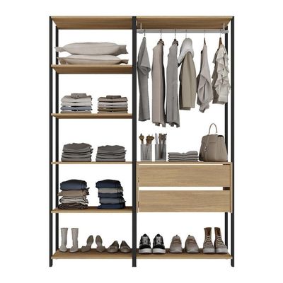 Closet Aberto Modulado Arara Organizadora Com Cabideiro 135cm Allegra Multimóveis Mp4389 Preto/madeirado