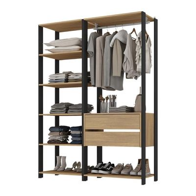 Closet Aberto Modulado Arara Organizadora Com Cabideiro 135cm Allegra Multimóveis Mp4389 Preto/madeirado