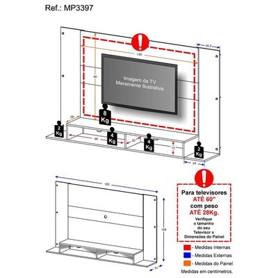 Painel 60´´ com 2 Leds e Nichos Veneza Multimóveis Branco