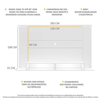 Painel 60´´ com 2 Leds e Nichos Veneza Multimóveis Branco
