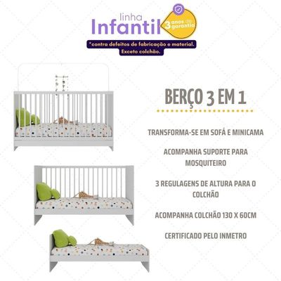 Berço 3 Em 1 Com Colchão Incluso Multimóveis Mp4394 Branco