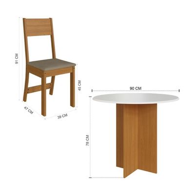 Conjunto Mesa De Jantar Redonda 90cm Com 4 Cadeiras Multimóveis CR50202 Cacau Freijó-off White-cacau