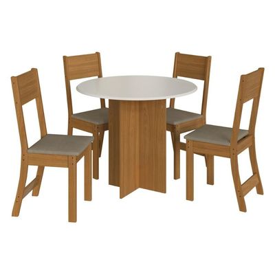 Conjunto Mesa De Jantar Redonda 90cm Com 4 Cadeiras Multimóveis CR50202 Cacau Freijó-off White-cacau