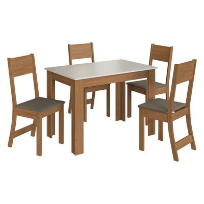 Conjunto Mesa De Jantar 108cm Com 4 Cadeiras Multimóveis CR50204 Cacau Freijó-off White-cacau