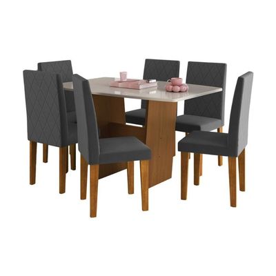 Conjunto Mesa De Jantar 137cm Com 6 Cadeiras Multimóveis CR50211 Freijó-off White-grafite
