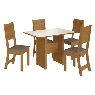 Conjunto Mesa De Jantar 110cm Com 4 Cadeiras Multimóveis CR50206 Cacau Freijó-off White-cacau