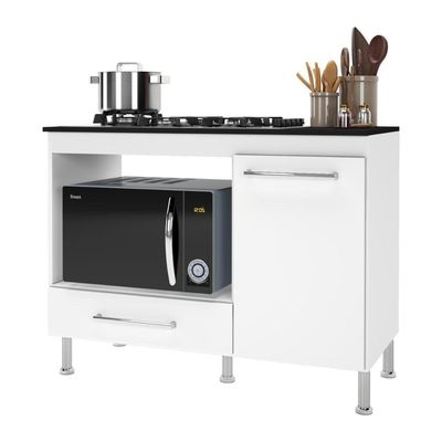 Balcão De Cozinha Para Cooktop-forno 105cm Com Tampo 1 Porta 1 Gaveta Multimóveis Cr20498 Branco-preto