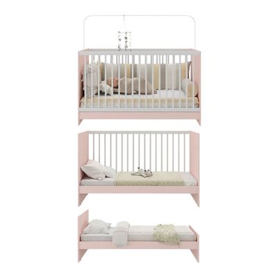 Berço 3 Em 1 Para Colchão 60 X 130 Cm Multimóveis Mp0527g - Rosa/branco