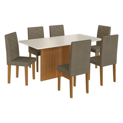 Conjunto Mesa De Jantar 170cm Com 6 Cadeiras Multimóveis CR50209 Cacau Freijó-off White-cacau