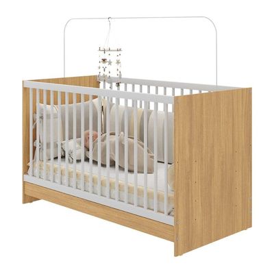 Berço 3 Em 1 Para Colchão 60 X 130 Cm Multimóveis Mp0527g - Madeirado/branco