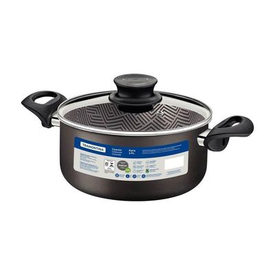 Caçarola Tramontina Paris 24cm Em Alumínio Com Revestimento Antiaderente Com Tampa De Vidro Chumbo