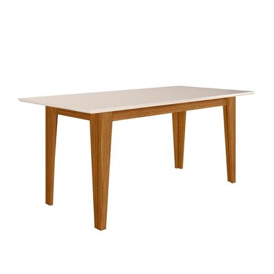 Mesa de Jantar Retangular Poliman Goya com Tampo de Vidro e 6 Cadeiras Revestidas em Suede Freijó/Marfim