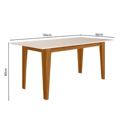 Mesa de Jantar Retangular Poliman Goya com Tampo de Vidro e 6 Cadeiras Revestidas em Suede Freijó/Marfim