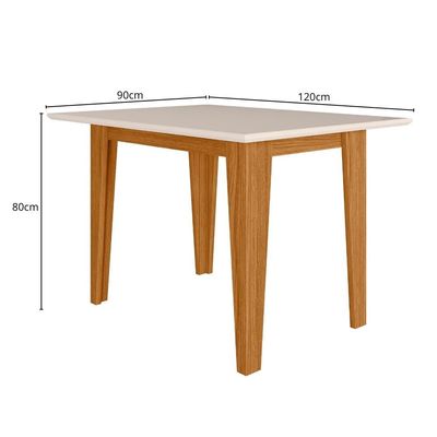 Mesa de Jantar Retangular Poliman Belle com Tampo de Vidro e 4 Cadeiras Revestidas em Suede Freijó/Marfim
