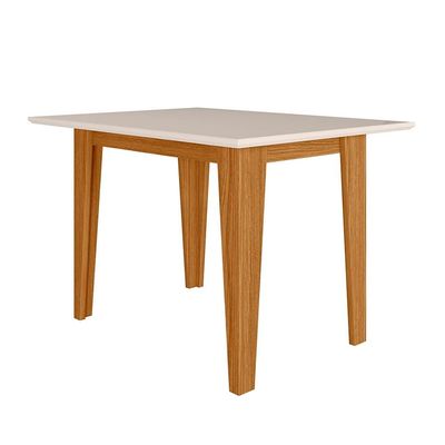 Mesa de Jantar Retangular Poliman Belle com Tampo de Vidro e 4 Cadeiras Revestidas em Suede Freijó/Marfim