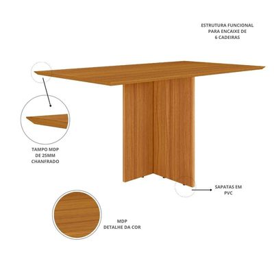 Mesa de Jantar Retangular Poliman Helo com 6 Cadeiras Revestidas em Suede 160cm de Largura Freijó/Suede Bege