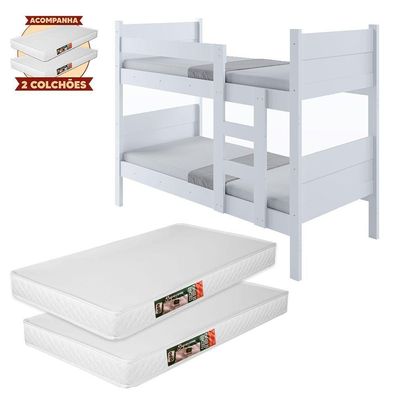 Beliche Resistente Fortaleza Em Mdf Vira 2 Camas Solteiro Branco Com 2 Colchões