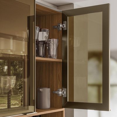Armário de Cozinha Compacta com Vidro Reflecta Proença 5 Portas 2 Gavetas Nogueira e Nude