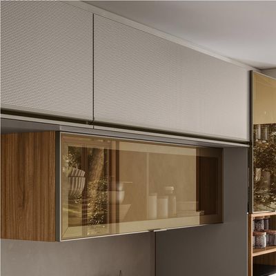 Armário de Cozinha Compacta com Vidro Reflecta Proença 5 Portas 2 Gavetas Nogueira e Nude