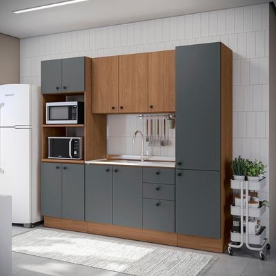 Cozinha Modulada Pixel Kappesberg 100% Mdp Canela-cinza Sagrado-canela 240cm