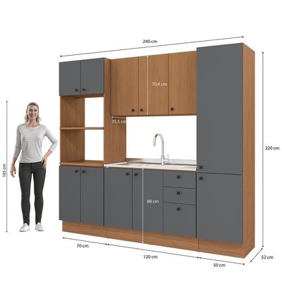 Cozinha Modulada Pixel Kappesberg 100% Mdp Canela-cinza Sagrado-canela 240cm