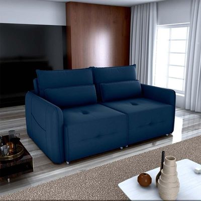 Sofá Cama 2 Lugares Com Com Assentos Divididos Premium Com Almofadas Celine Matrix Veludo Azul