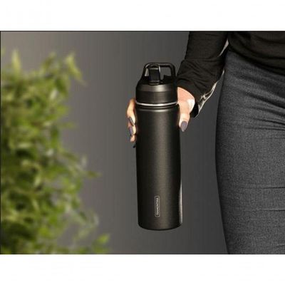 Garrafa Térmica Tramontina Aço Revestido Preta Com Canudo 650ml