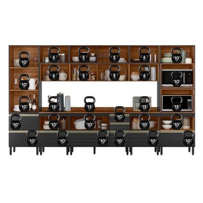 Cozinha Modulada Proença 8 Peças Com Cristaleira E Balcão 120cm Nogueira Touch/Carbono Prime Tx - Demartêz