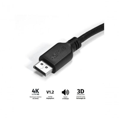 Cabo Displayport Macho Para Displayport Macho 2 Metros V1.2 - Pdpm-2