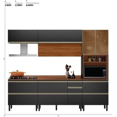 Cozinha Modulada Proença 5 Peças Com Paneleiro 1 Forno Nogueira Touch-carbono Prime Tx - Demartêz