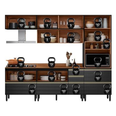 Cozinha Modulada Proença 5 Peças Com Paneleiro 1 Forno Nogueira Touch-carbono Prime Tx - Demartêz
