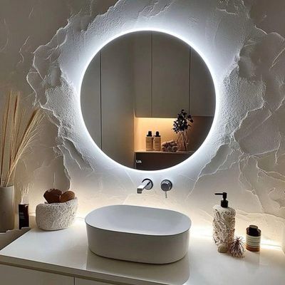 Espelho Decorativo Redondo LED Branco Frio Ou Quente Com Suporte Branco Frio