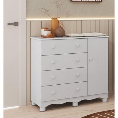 Comoda Junior New 1 Porta 4 Gavetas - Moveis Peroba Branco Brilho