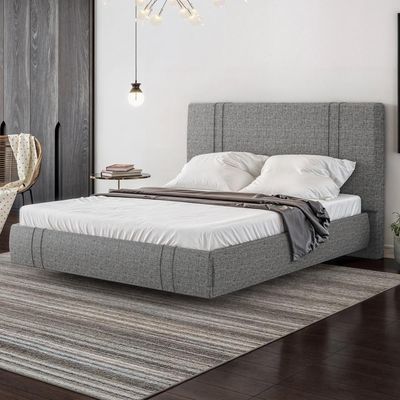 Cama Casal Flutuante Com Cabeceira 140cm Astra S04 Linho Cinza - Lyam Decor