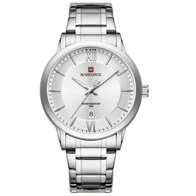 Relógio De Quartzo Masculino Pulseira Em Aço Inoxidável 3atm à Prova D´agua Branco Prata