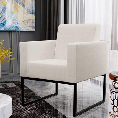 Kit 02 Poltronas Decorativas para Sala e Recepção Base Fixa De Metal Helô L02 Linho Cru - Lyam Decor