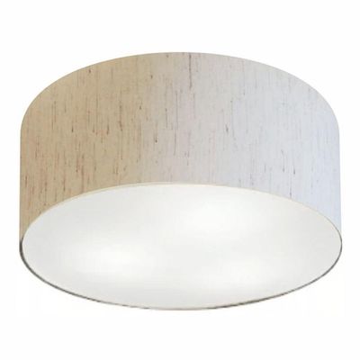 Plafon Cilíndrico Md-3055 Cúpula Em Tecido 80x21cm Linho Bege - Bivolt