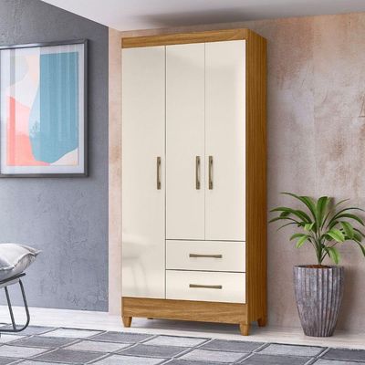 Guarda Roupa Solteiro Lima 3 Portas 182x82 Cm Freijo Off White Moval