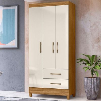 Guarda Roupa Solteiro Lima 3 Portas 182x82 Cm Freijo Off White Moval
