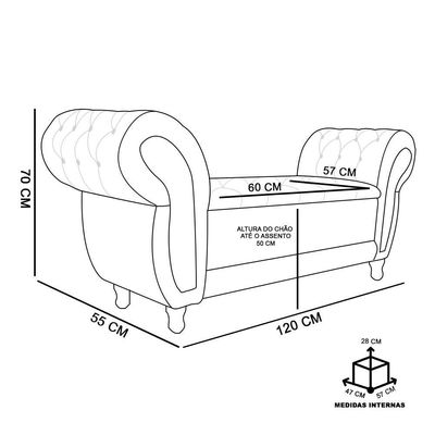 Recamier Baú Londres 1,20 M Suede Bege