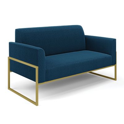 Sofá 2 Lugares Namoradeira Industrial Alta Dourado Marisa Bouclê Azul D03 - D'Rossi