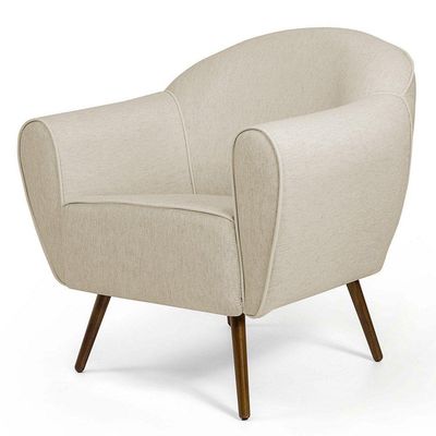 Kit 2 Poltronas Nina Pés Palito Madeira Linho Bege Domi