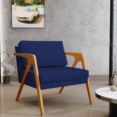 Kit 02 Poltronas Decorativas Sala Pietra Estrutura De Madeira L02 Suede Azul Marinho - Lyam Decor