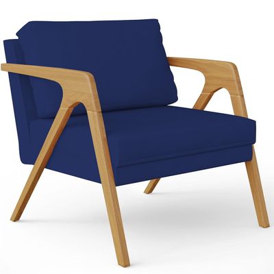 Kit 02 Poltronas Decorativas Sala Pietra Estrutura De Madeira L02 Suede Azul Marinho - Lyam Decor
